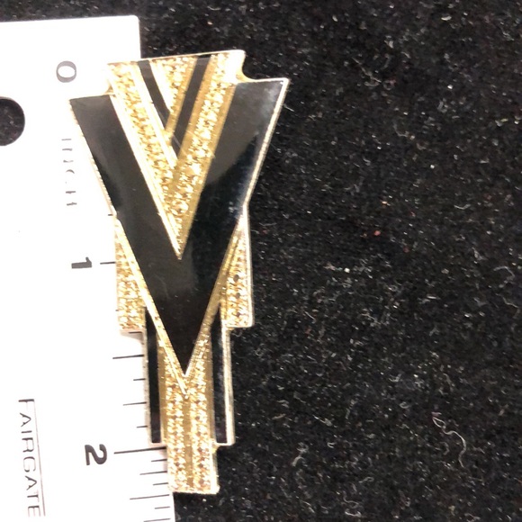 Retro Deco Style Black Enamel Rhinestone Brooches (2) - Picture 3 of 14